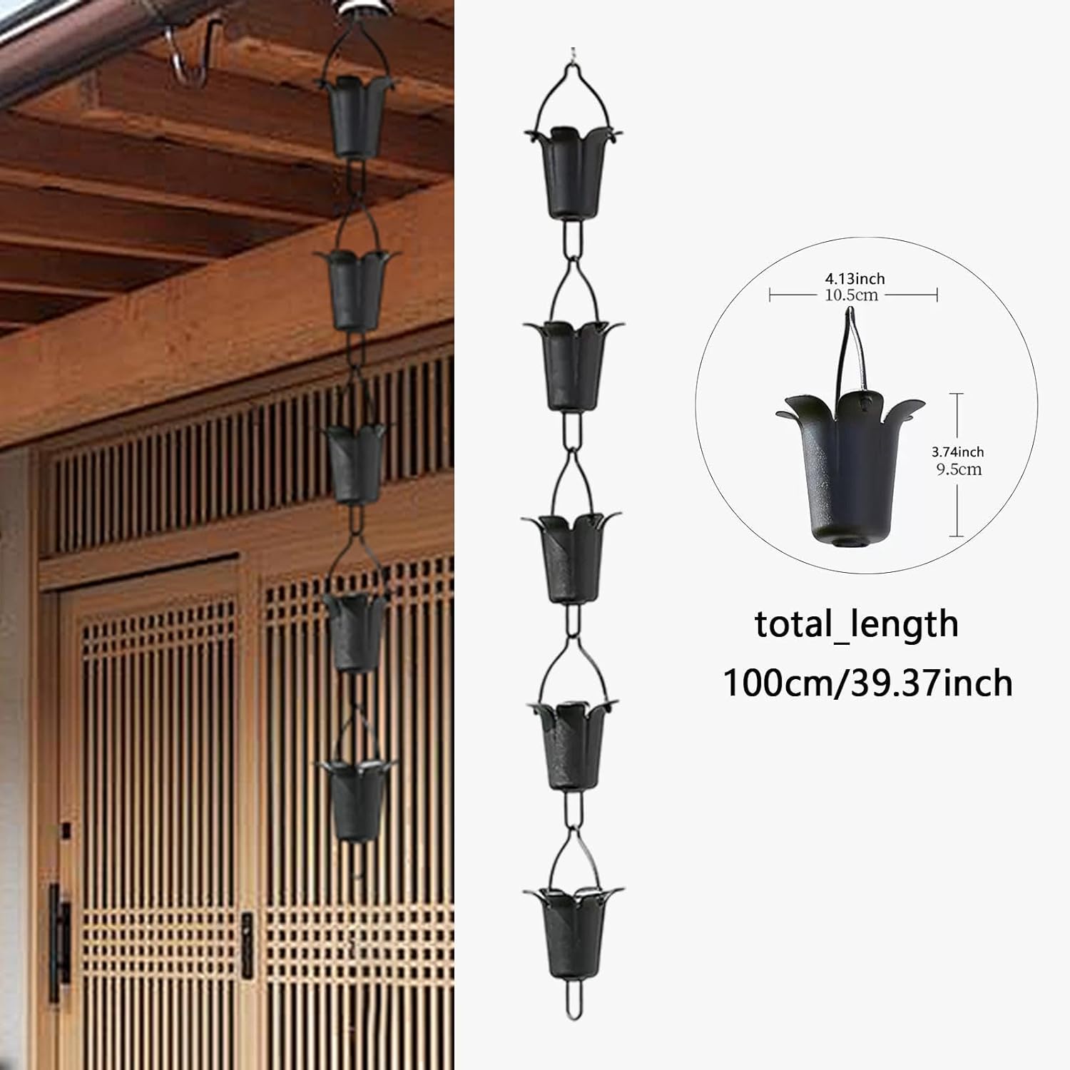 Morning Glories Rain Chains Water Diverter Rainwater Catcher Chain Gutter Chain for Yard
