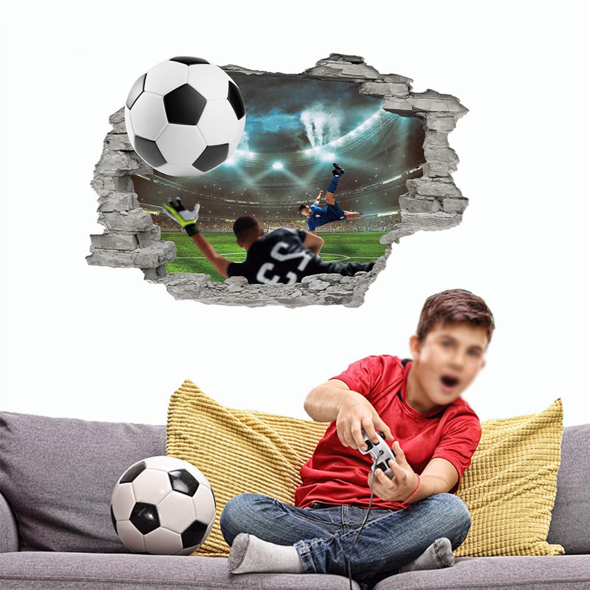 Ieron 3D Football Wall Sticker,Football Wall Sticker for Bedroom for boys,Sport Soccer Wall Art for Teens Room Playroom Decor Teenagers Bedroom Accessories - Image 3
