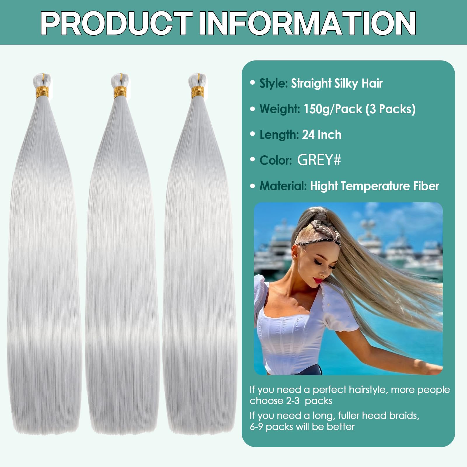 Locescsoc 24 Inch Bone Straight Braiding Hair 150g 3 Packs Straight Hair Extensions, Ariel Straight Hair Bundles - Image 2