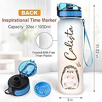 Vista 21 de Hyturtle Botella de agua motivacional personalizada para amantes de los erizos de 32 onzas, 1 litro, fácil de distraer con erizos, botella de agua