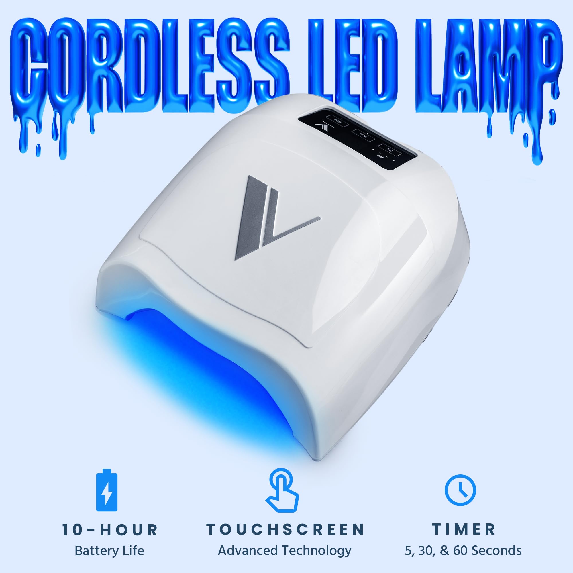 V Beauty Pure Cordless UV Nail Lamp (White) - 36W Portable UV Light for Gel Nails with Multiple Timer Settings - LED Curing Light Nail Polish Dryer for Professional Nail Art, Salon & Home DIY