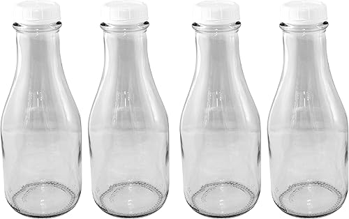 Miniatura 10 de The Dairy Shoppe Botella de vidrio para leche de vidrio pesado con tapa de 48mm, estilo cremería (64 oz/1 pk, media galón)