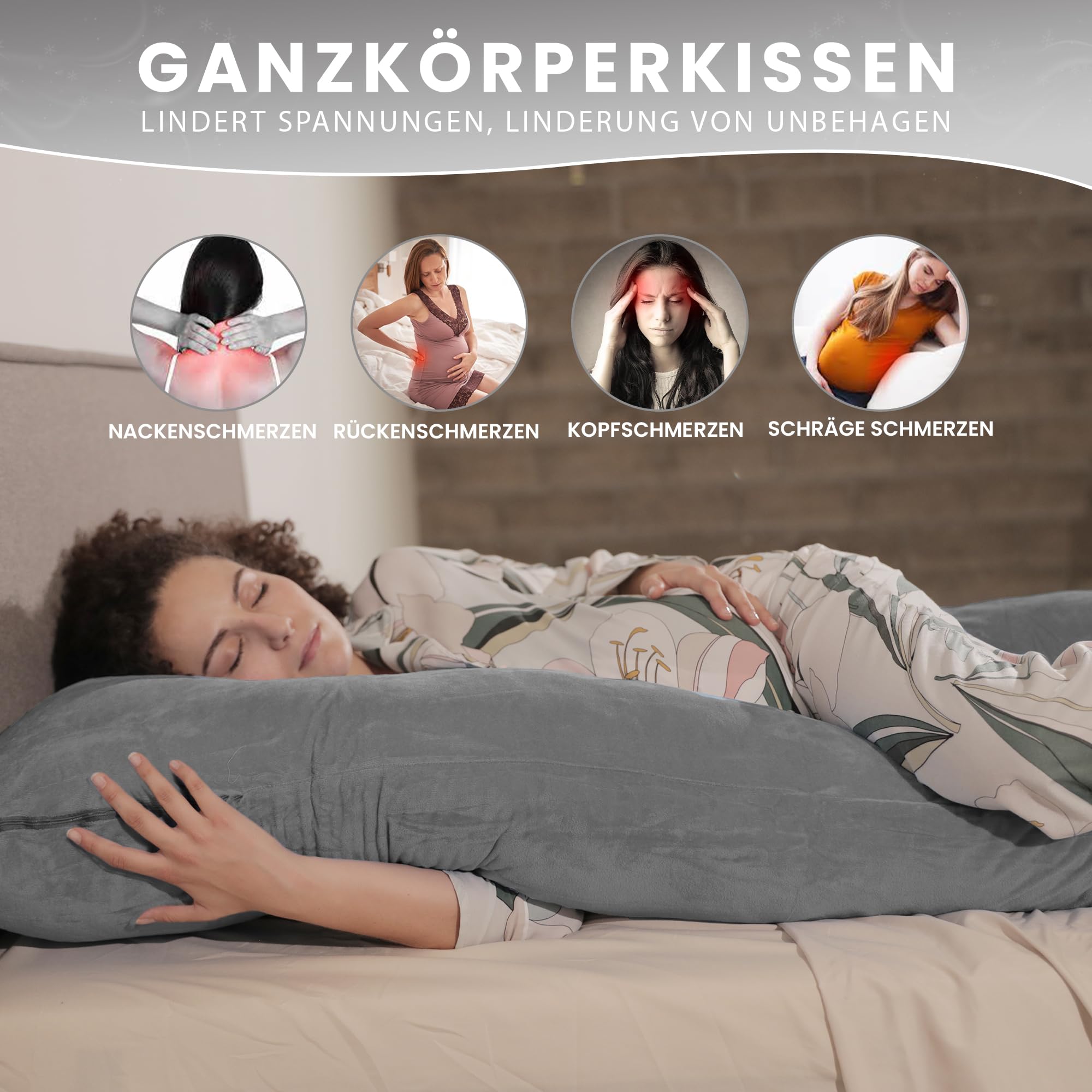 bananair - Schwangerschaftskissen und Stillkissen in U-Form - Weich & Bequem - Entlastet Rücken & Nacken, Seitenschläferkissen - Abnehmbarer Bezug & Maschinenwaschbar (140 x 80 cm, Grau, Samt)