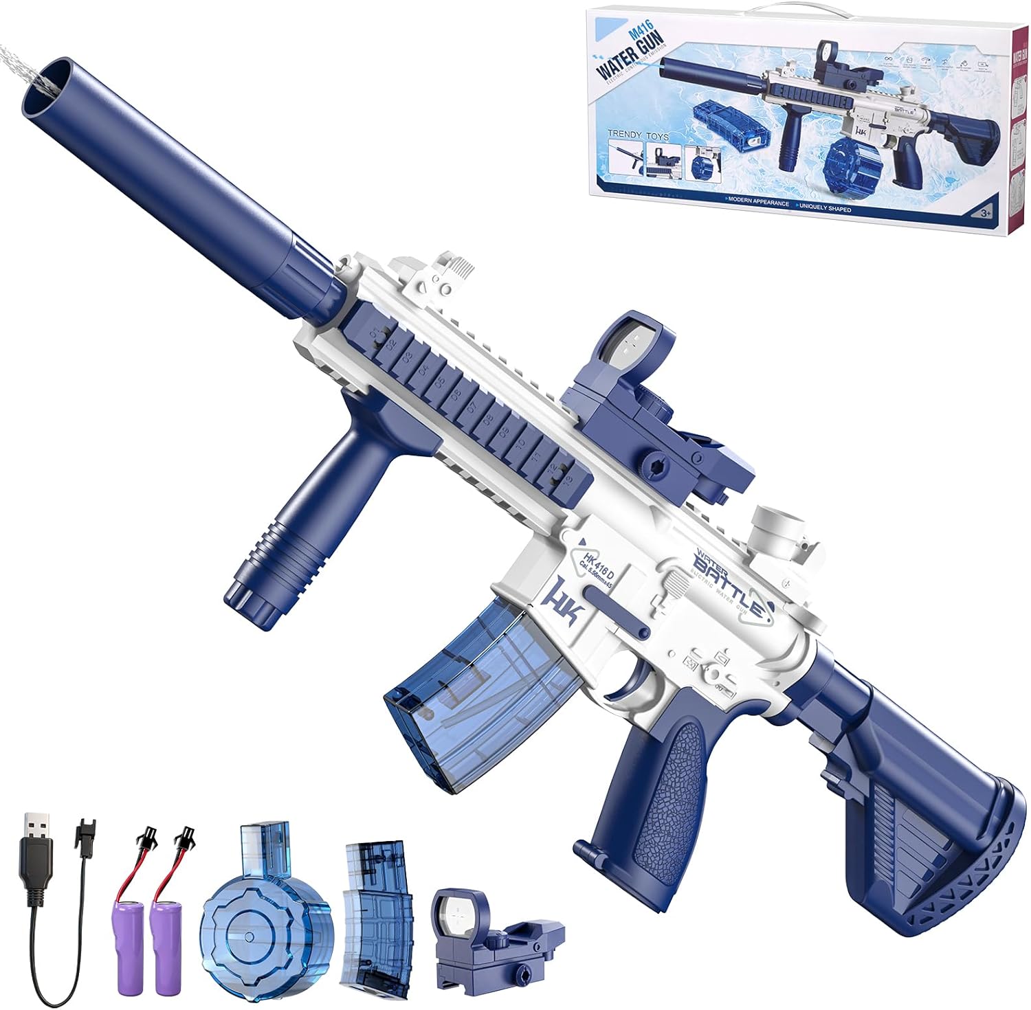Electric Water Gun,Squirt Gun Toy,Automatic Water Gun Blaster Up To 32 FT Long Range,Outdoor Pool Party Shooting Game Toy With 2 Batteries & 2 Water Tanks,Ideal Summer Watergun Gift for Kids & Adults.