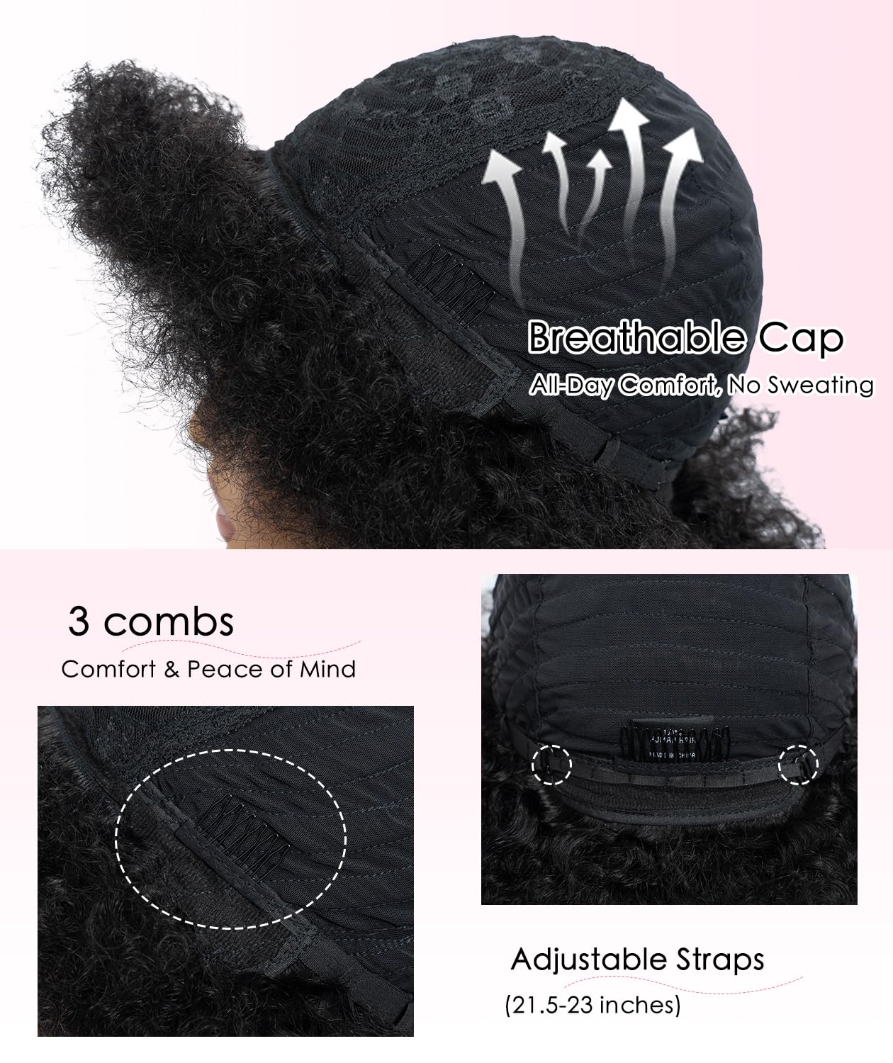 QUEEN VIRGIN REMY QVR Afro Wig For Women Short Afro Kinky Curly Bob Glueless Wigs Human Hair Natural Looking 70s Afro Wigs With Bangs Short Bouncy Afro Puff Wig For Daily Party Wear
