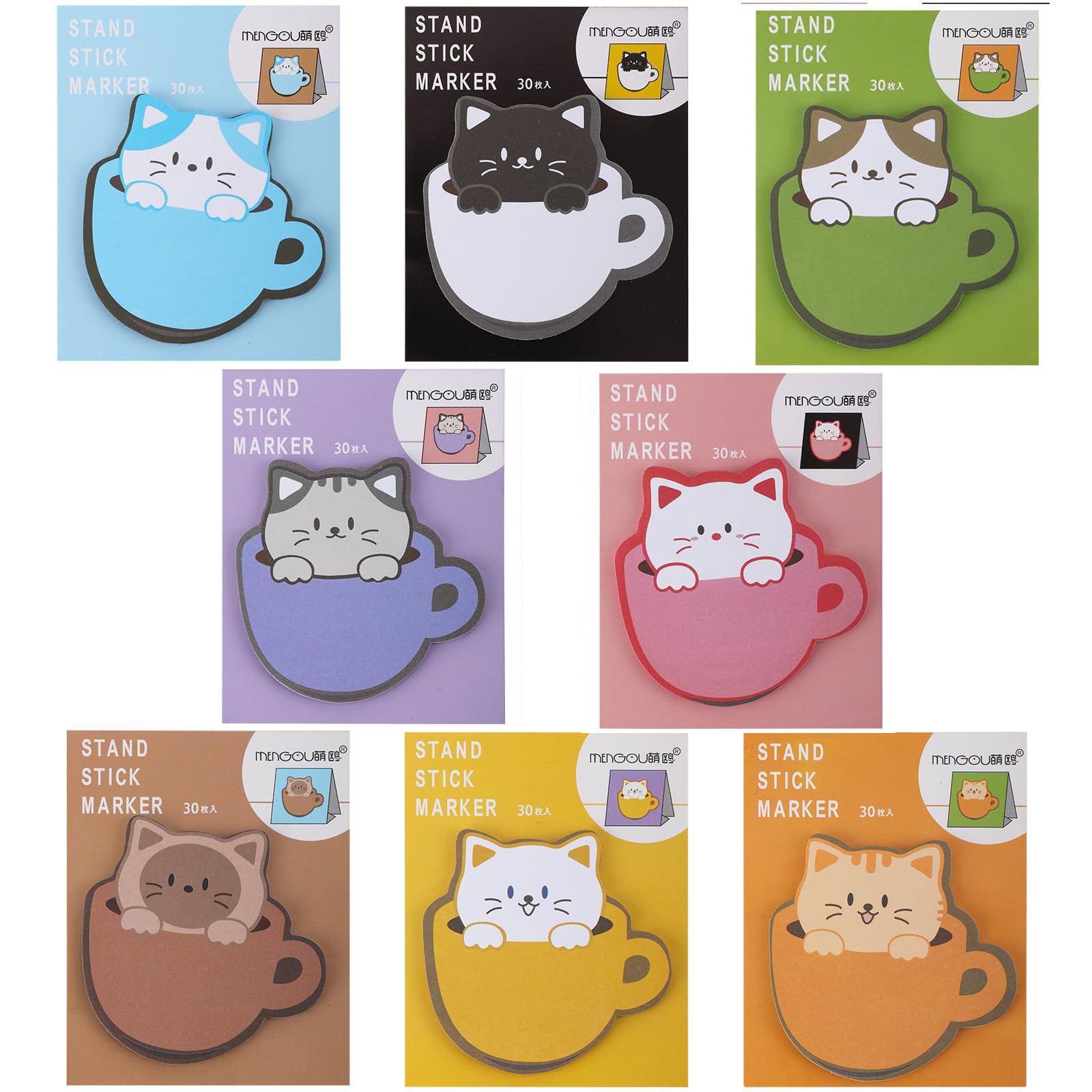 TERRIFI Cute Sticky Notes, 16 Pack Cat Sticky Notes Set, Cartoon Sticky Notes Cat Shape Note Pads Self-Stick for Office, School and HomeMemo Pads Students Home Office Roommates Gifts Tab Supplies