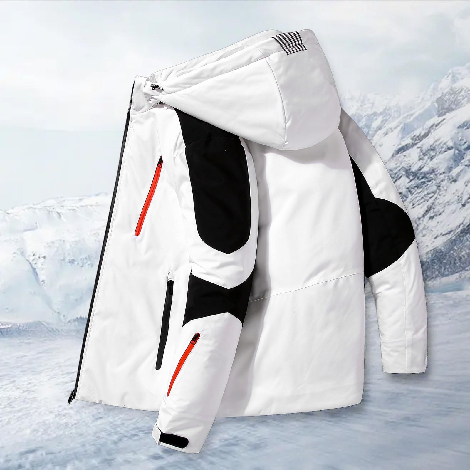 Generisch Giacca da sci tecnica da uomo con cappuccio – Giacca invernale impermeabile e antivento per le piste | Giacca da snowboard funzionale con dettagli a contrasto