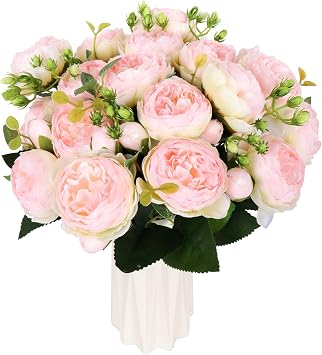 4 Bundles Peonies Artificial Flowers, Fake Silk Peonies Bouquet of Flowers for Home Decor Faux Floral Table Centerpieces for Kitchen Bathroom Wedding Party DecorLight Pink