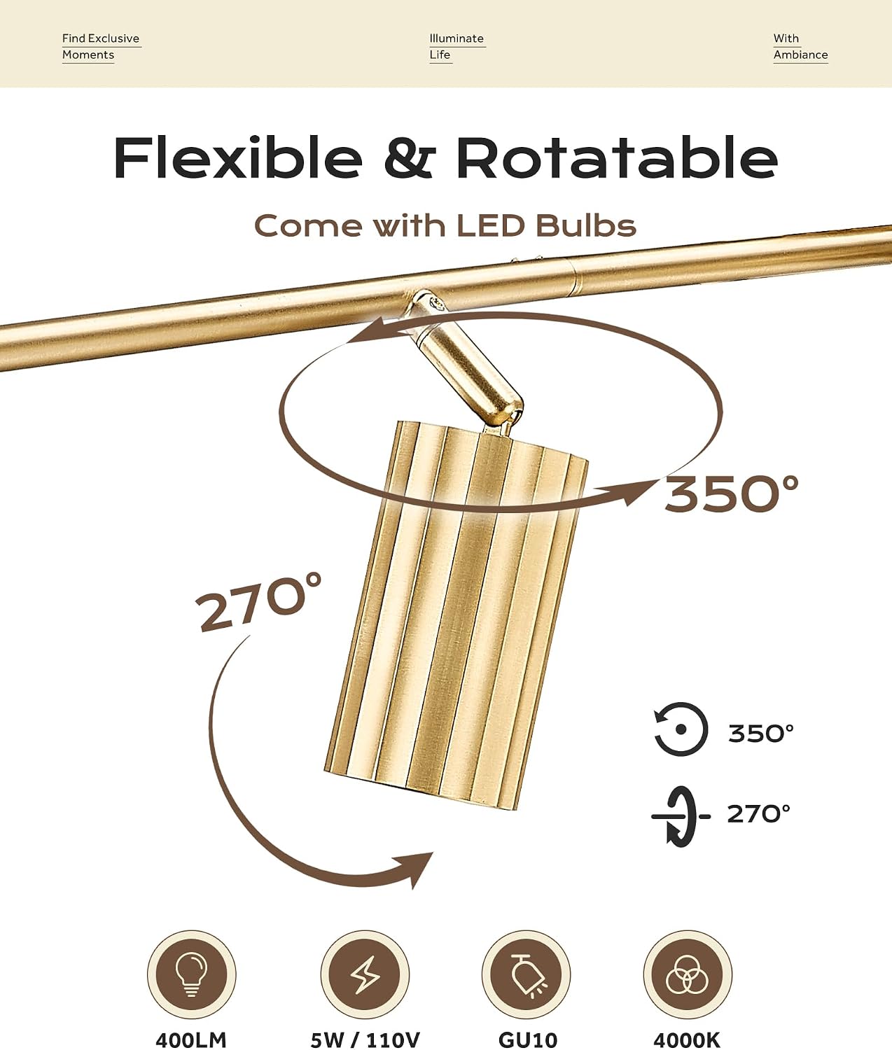 FEMILA LED Track Lighting Kit, 44.9" Brushed Gold Track Lighting Fixtures Ceiling & Track Lighting Fixtures Ceiling, 43.7" Adjustable Track Light, 4FS109TL-5-6 BG