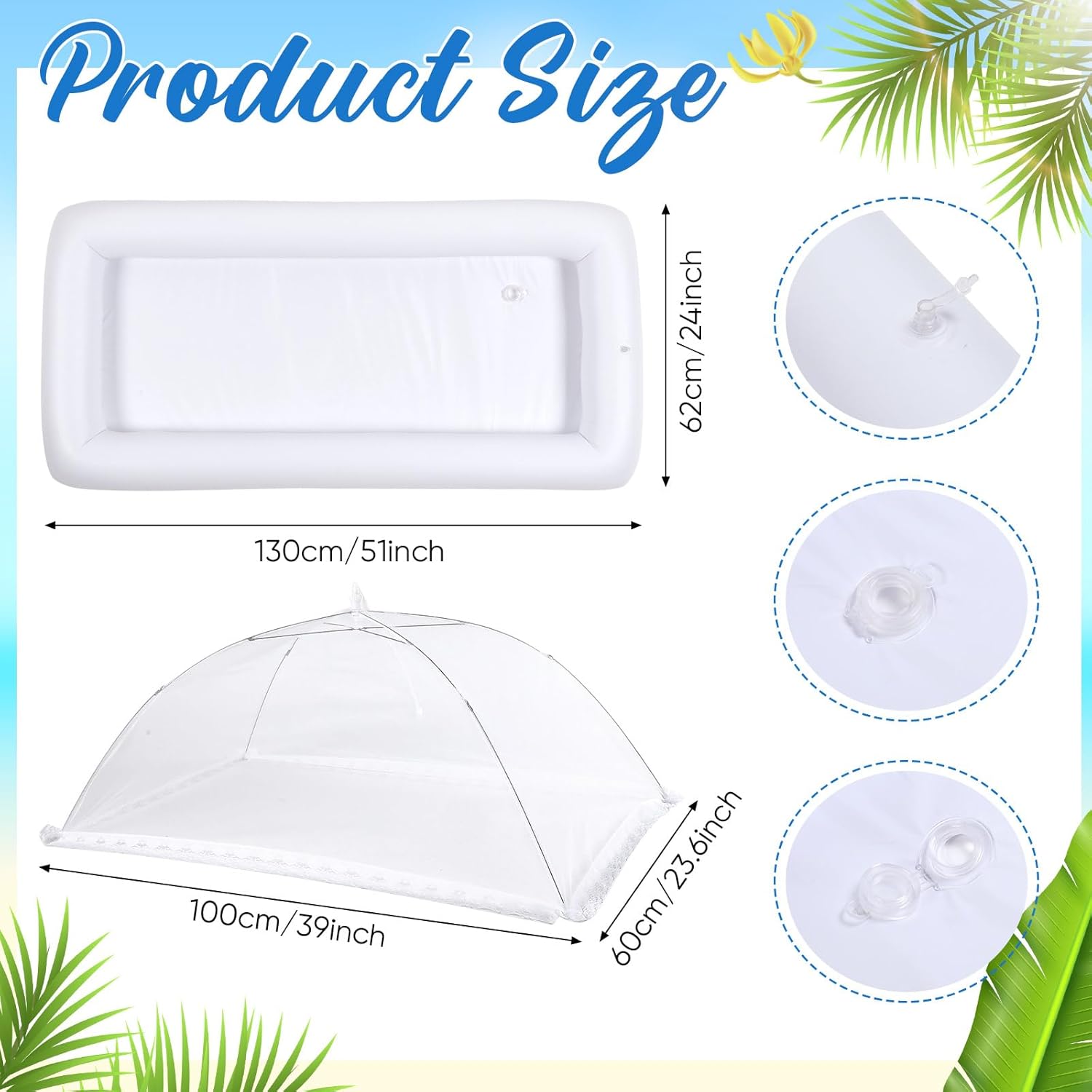 Set of 3 Pool Party Supplies 4 Foot Folding Ice Table Cooler Table Outdoor Mesh Food Covers Food Tent Inflatable Serving Bars Food Trays for Party Buffet for BBQ Picnic Camping