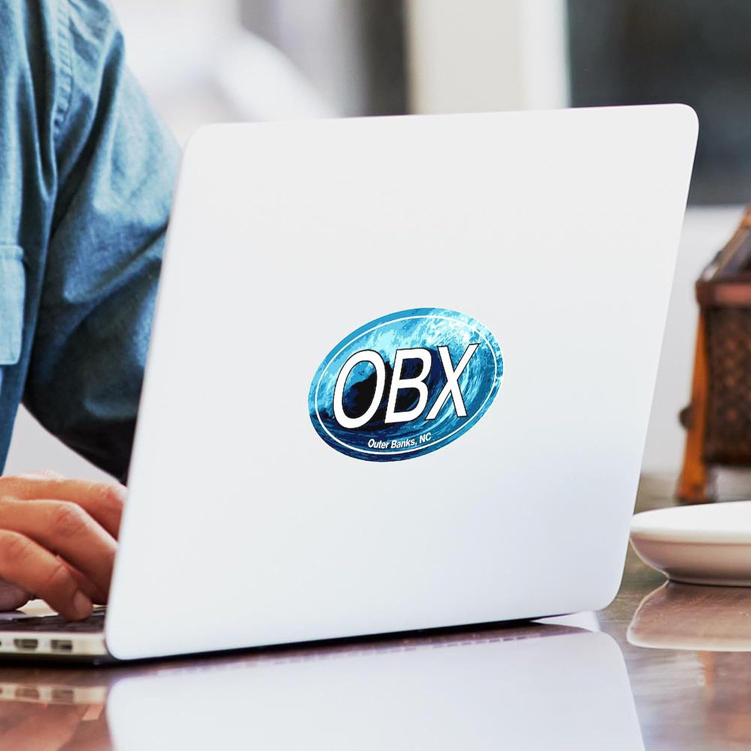 CafePress OBX Outer Banks NC Wave Oval Oval Sticker Bumper Sticker Car Decal