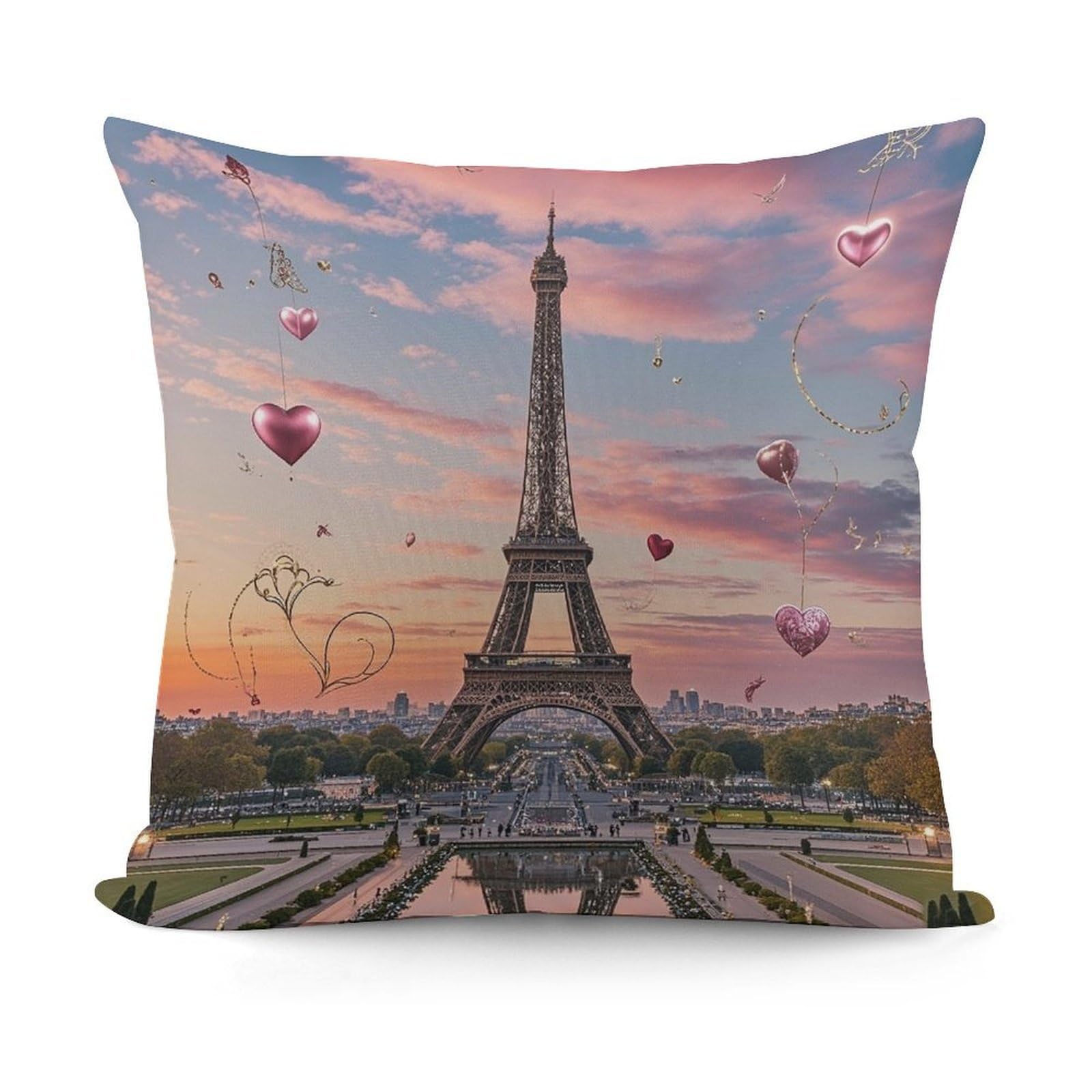 VstaDank Romantic Paris Eiffel Tower Throw Pillow Covers 18x18 Inch Soft Couch Home Decor Cushion Cover Comfortable Plush Square Cushion Case Farmhouse Decorative Pillowcase for Living Couch