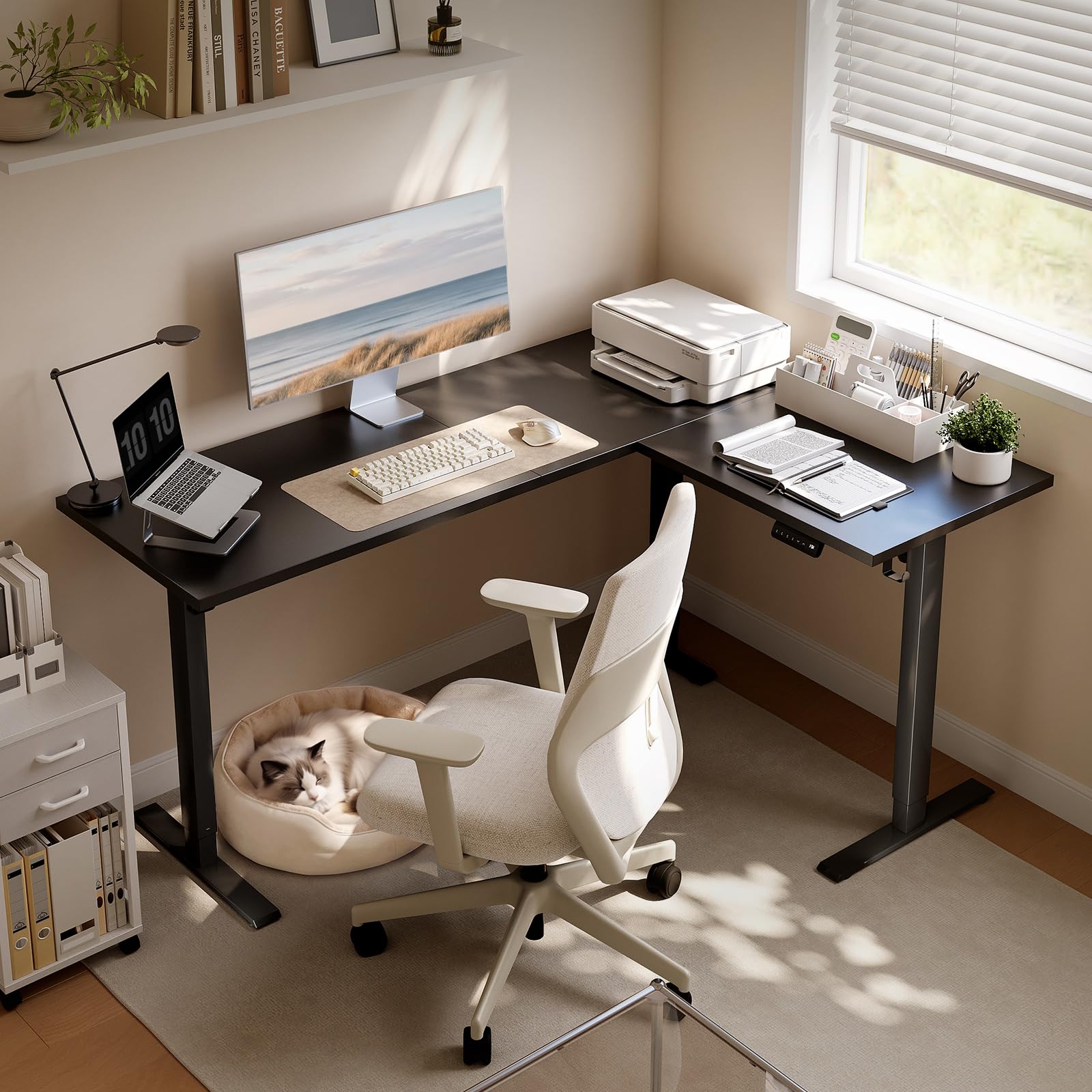 OffiGo Esquinero Escritorio Elevable, Mesa Escritorio 160 x 120 cm, Nero
