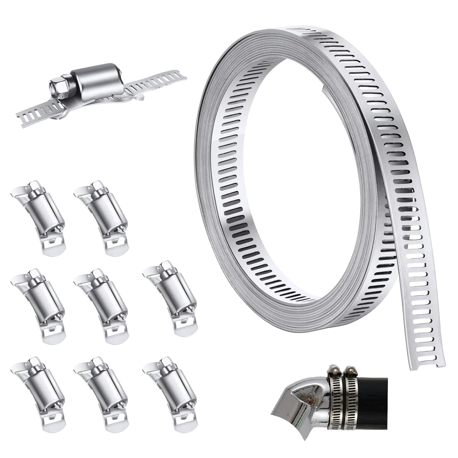 Schlauchschellen,Edelstahl Schlauchschellen Edelstahl,Verstellbar Schelle,3 Meter Lang Schlauchschelle,Mit 8 VerschlüSsen,Perforiert Schlauchklemme Geeignet FüR Wassertanks,Gasleitungen,Autorohre Usw