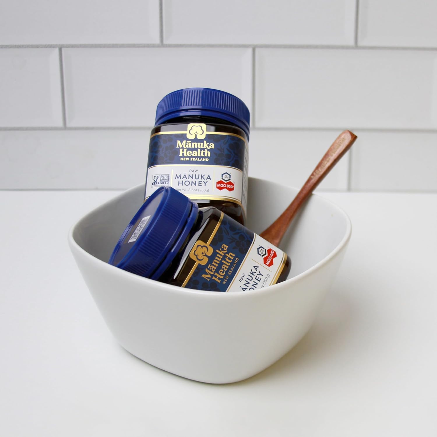 Manuka Health Holiday Gift Set, Certified Raw Manuka Honey from New Zealand, Includes UMF 20+/MGO 850+ 8.8oz Jar and UMF 13+/MGO 400+ 8.8 oz Jar with Wood Spoon