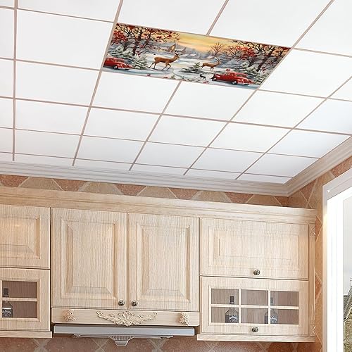 Miniatura 8 de Cubiertas de luz fluorescente de ciervos navideños para aula, 4 x 2 pies, cubierta roja para luz de techo de automóvil, decoración de hospital,