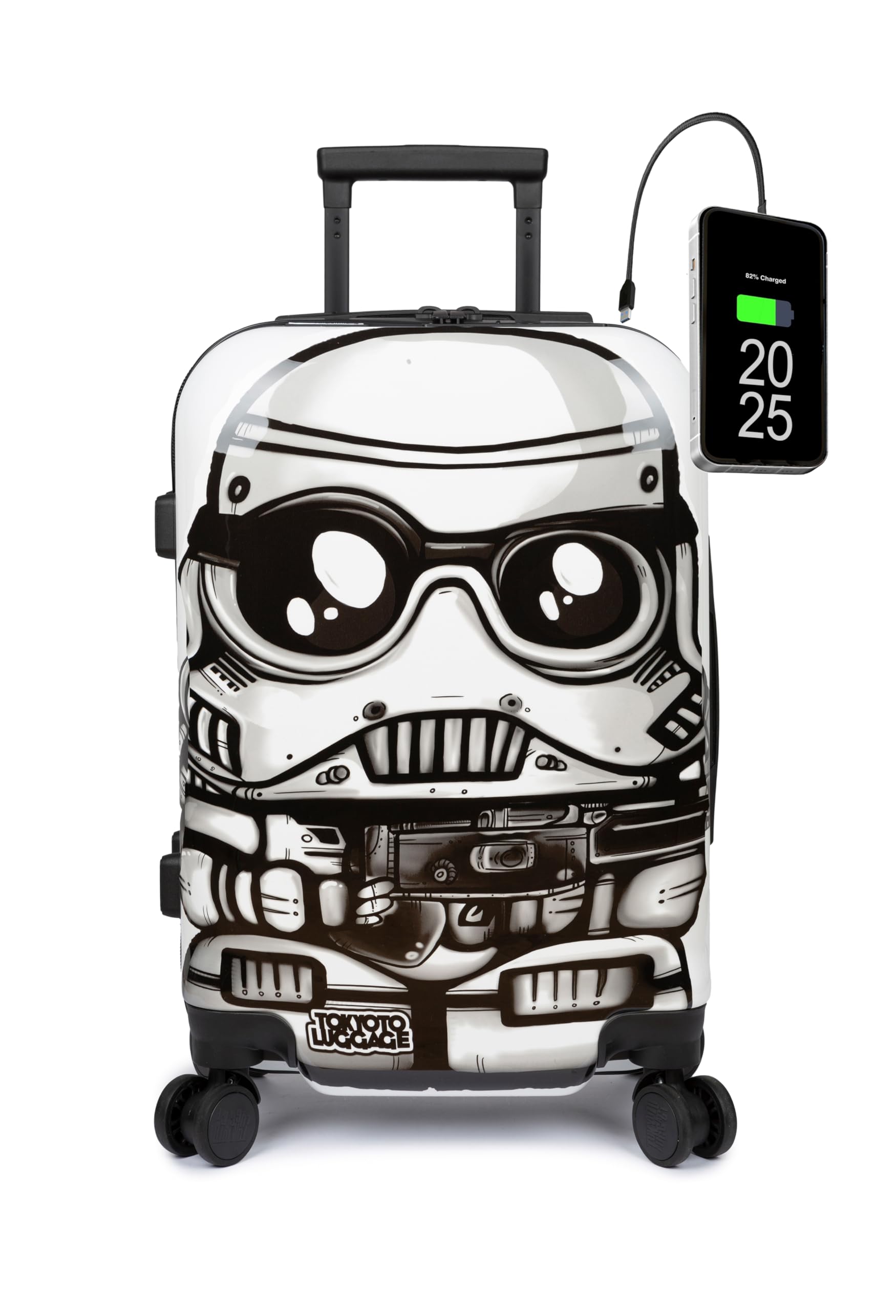 TOKYOTO - Maleta de Cabina Juvenil Infantil Niños Niñas Fans de Superhéroes Comics Dibujos Animados Trolley Equipaje Mano Cargador USB 10000mAh 55x35x20 cm | Maleta Rígida Ruedas Dobles White Soldier