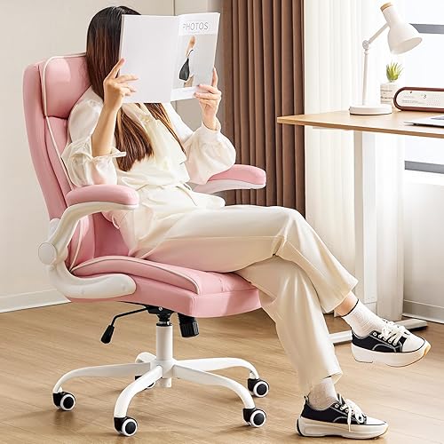 Miniatura 7 de Silla de oficina de cuero, silla de escritorio para computadora con soporte lumbar, ajuste de altura, cómodas sillas de tareas excutivas 400 libras