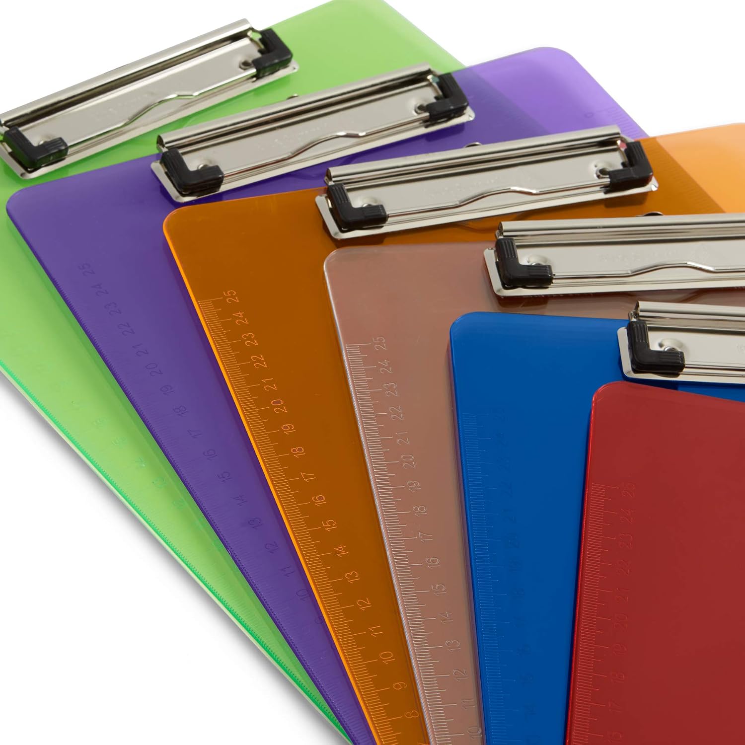 6 Pack Assorted Transparent Color Plastic Clipboards, 2.3mm Heavy Duty Board, Low Profile Clip, Clipboards for Classrooms, Offices, Restaurants, Doctor Offices, 6 Plastic Clipboard Pack