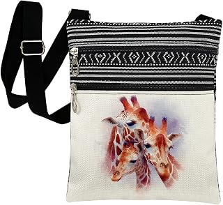 Three Giraffes Watercolor Crossbody Bag Triplet Giraffe Print Adjustable Strap Purse Birthday Present for Women Giraffe Lovers Outdoor Travel Daily Use Casual Messenger Bag