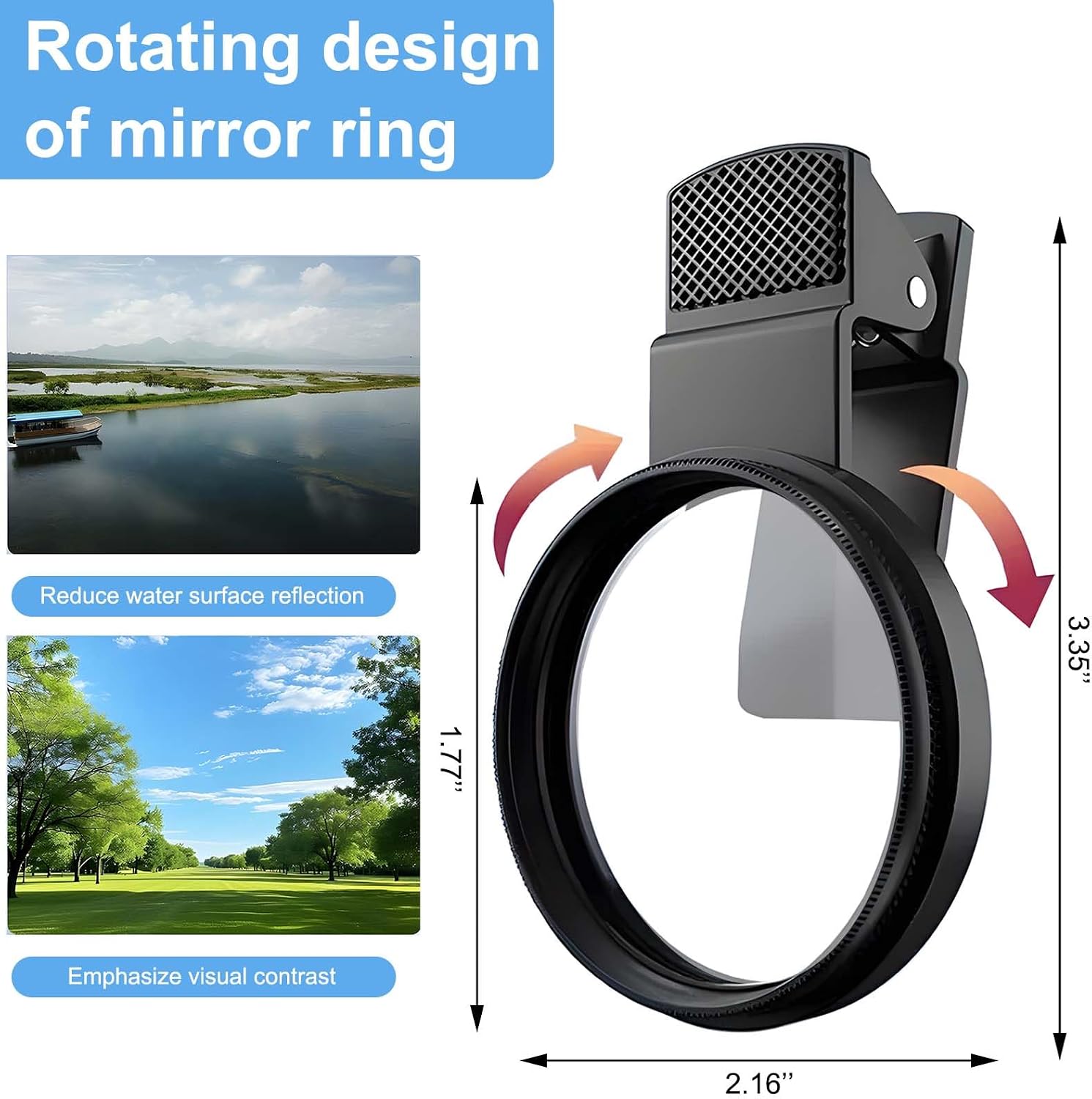 52mm Clip-On Phone Camera Lens Filter – 2025 New CPL Polarizing Filter for Smartphones, Portable Circular Polariscope, Fit for iPhone Photography