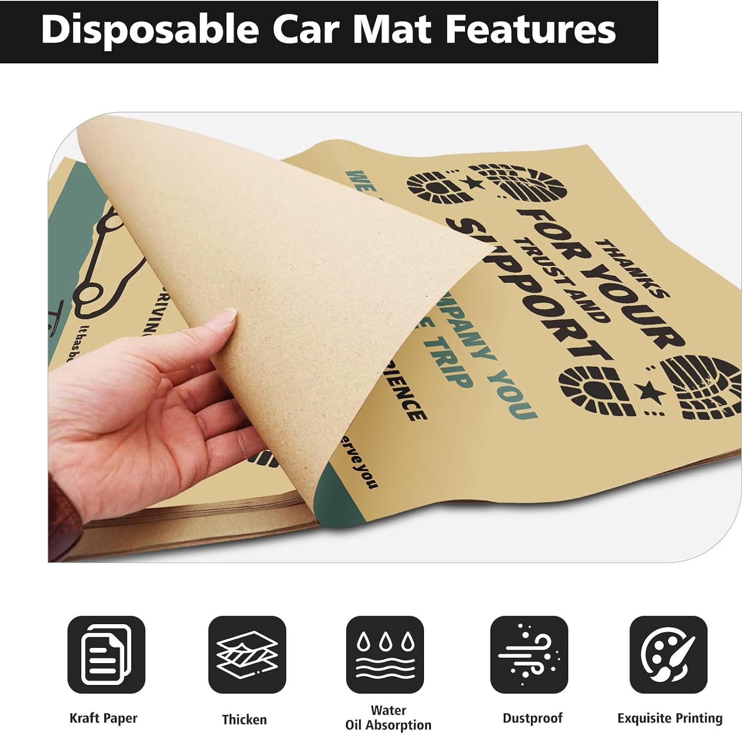 Khaki Paper Floor Mats for Cars, 100 Pcs Disposable Car Mats, More Stain-Resistant, Suitable for Car Maintenance Protection, Car Wash Finishing Services, Temporary Protection, 16x20 inch