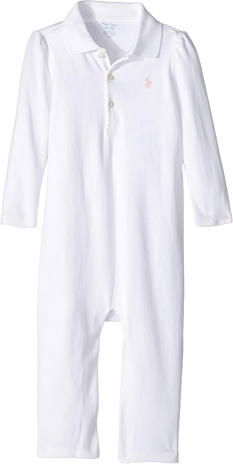 POLO RALPH LAUREN Kids Cotton Coverall (Infant) White/Hint of Pink Pony Player 6 mos