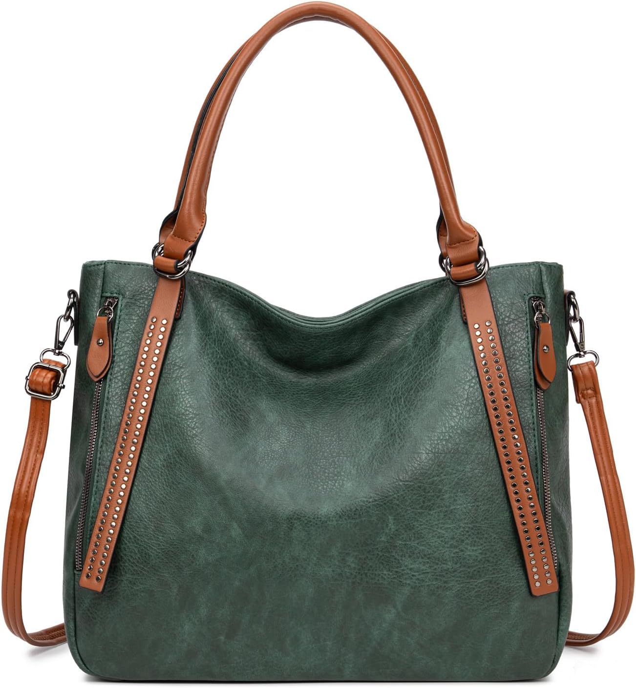myfriday Vintage Slouchy Tote Bag for Women, Large Vegan Leather Hobo Shoulder Bag Satchel Purse with Adjustable Strap