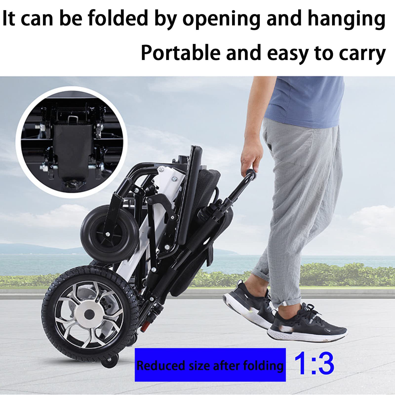 Sedia a rotelle elettrica Leggera, Sedia a rotelle Pieghevole con Batteria al Litio, Motore Intelligente da 250 W*2, Portata 120 kg, per Anziani e disabili