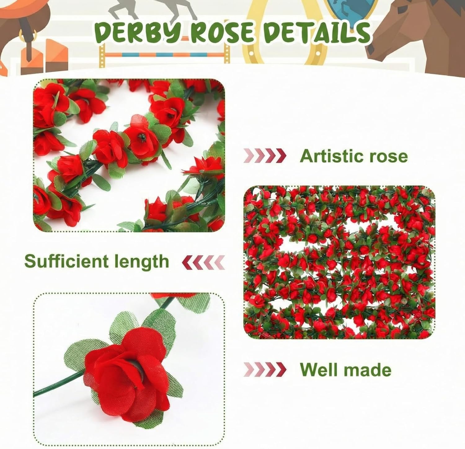 Thiccywoov 8 Pack 48ft Derby Horse Party Decorations Artificial Rose Vine Flowers Fake Flower Vine Derby Rose Artificial Flowers for Horse Race Day Party Supplies