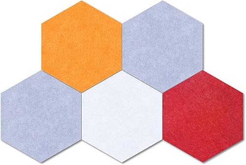 5 tableros de anuncios hexagonales de fieltro con 40 pasadores de empuje grandes de 10 x 12 pulgadas para decoración de oficina, hogar, aula