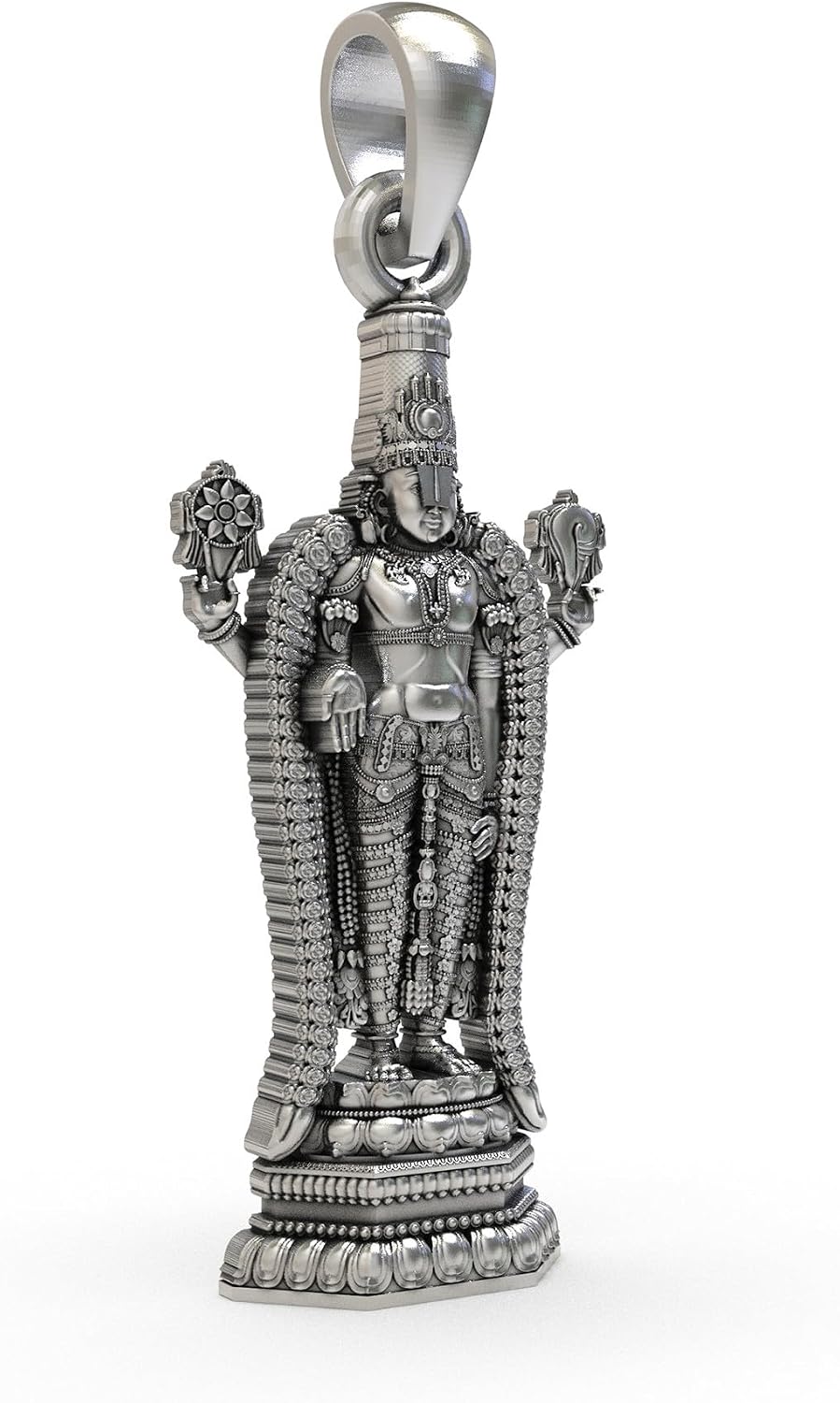 Exotic India 925 Sterling Silver Lord Venkateswara Pendant Hindu Balaji Idol Necklace for Men & Women