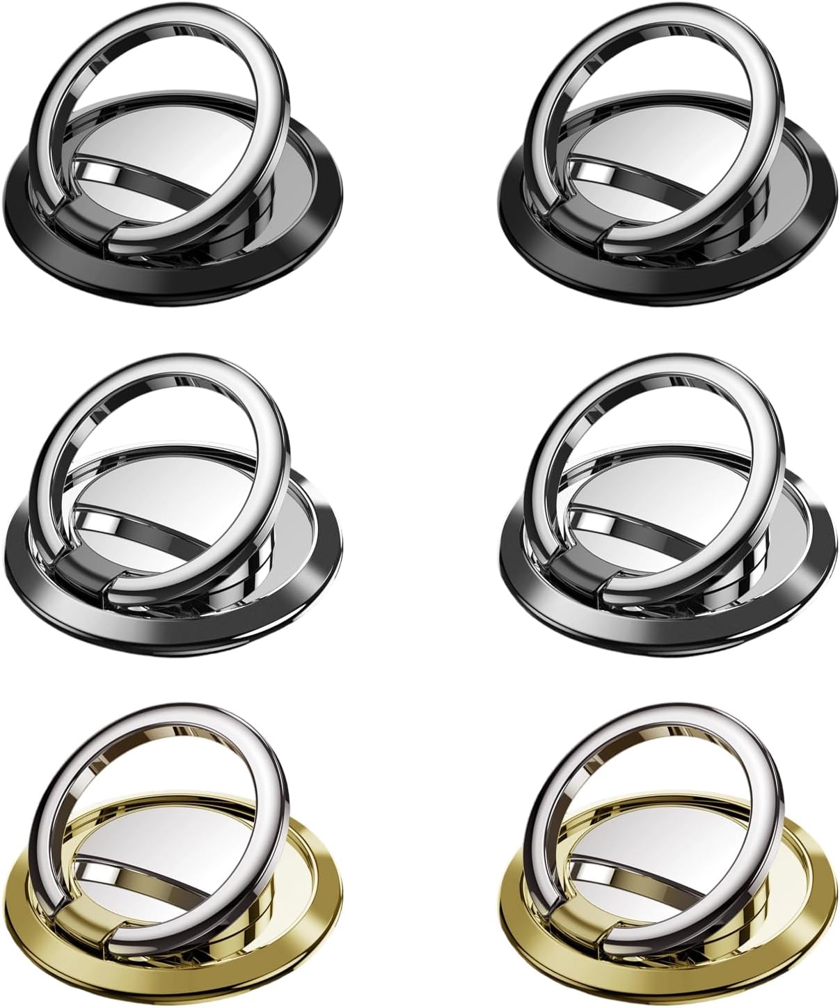 Soporte Movil Coche, 6 Piezas Anillo Movil Universal, Giratorio 360° y Plegable 180°, Ultrafino sin Imán, para Salpicadero Oficina u Otras Superficies(3 Colores: 2 Unidades Cada Uno)