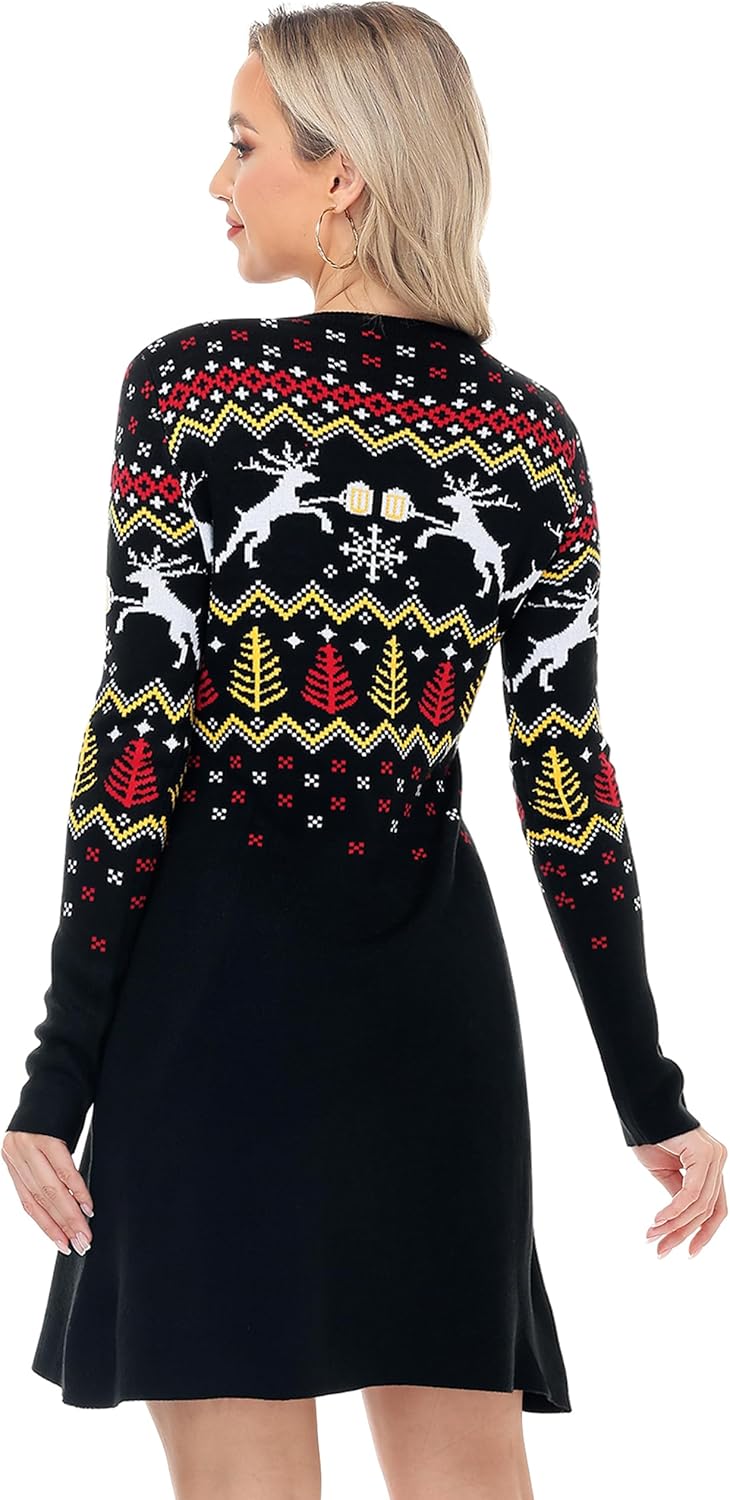 Women's Christmas Sweater Dress Long Sleeve Knit Pullover Dresses - Image 7