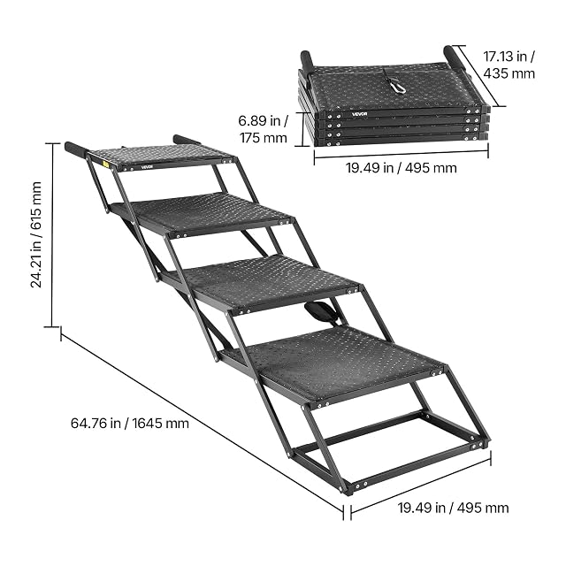 Foto 8 de 8 de VEVOR Escalera para Perros Plegable para Coche, 4 Peldaños, Rampa para Perros Plegable