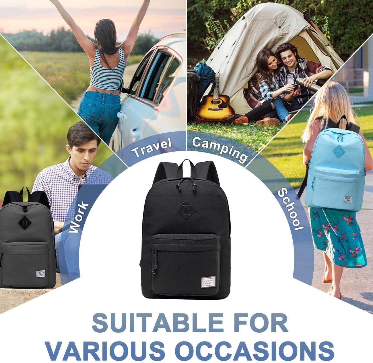 Kasqo Backpack for Women Men,Classic Lightweight Water-Resistant Bookbag for Teen Girls Boys,Travel School Casual Daypack - Image 7