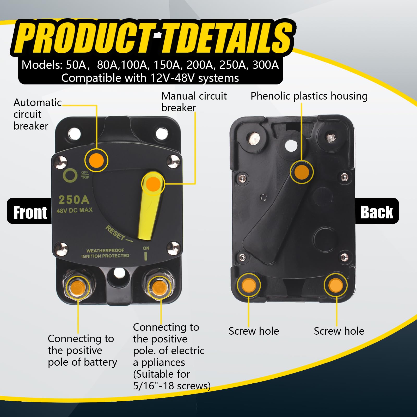 ZOOKOTO 12-24V 20 Amp ATV AUTO Resettable Circuit Breaker Fuse Holder