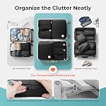 Compression Packing Cubes for Suitcases, Ultralight Packing Cubes for Backpack Waterproof Luggage Packing Organizers Expandable Packing Cubes for Travel Accessories and Essentials 8 Set Black