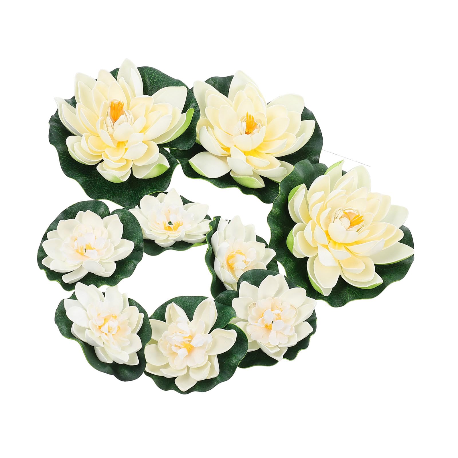 Nenúfar flotante blanco resistente de EVA, pack de 9 piezas para estanques