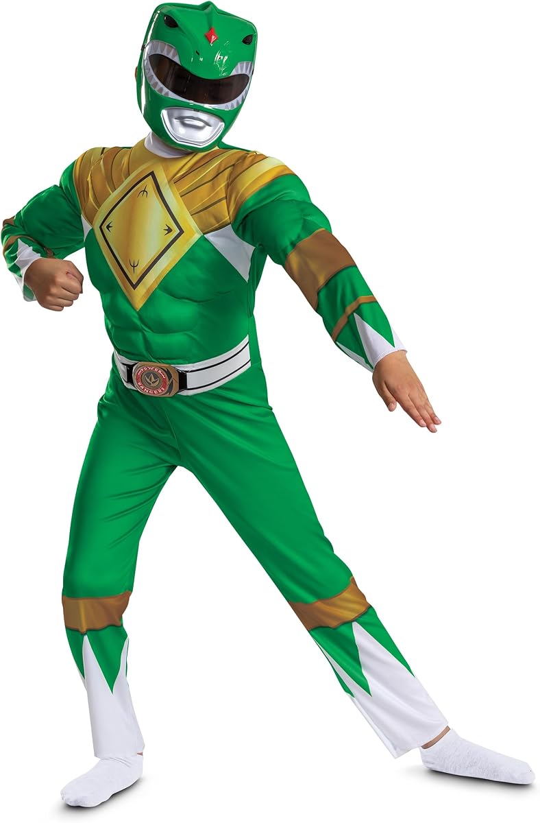Disguise Disfraz de Power Rangers Verde para niños, Disfraz Oficial de Halloween de Mighty Morphin Power Rangers