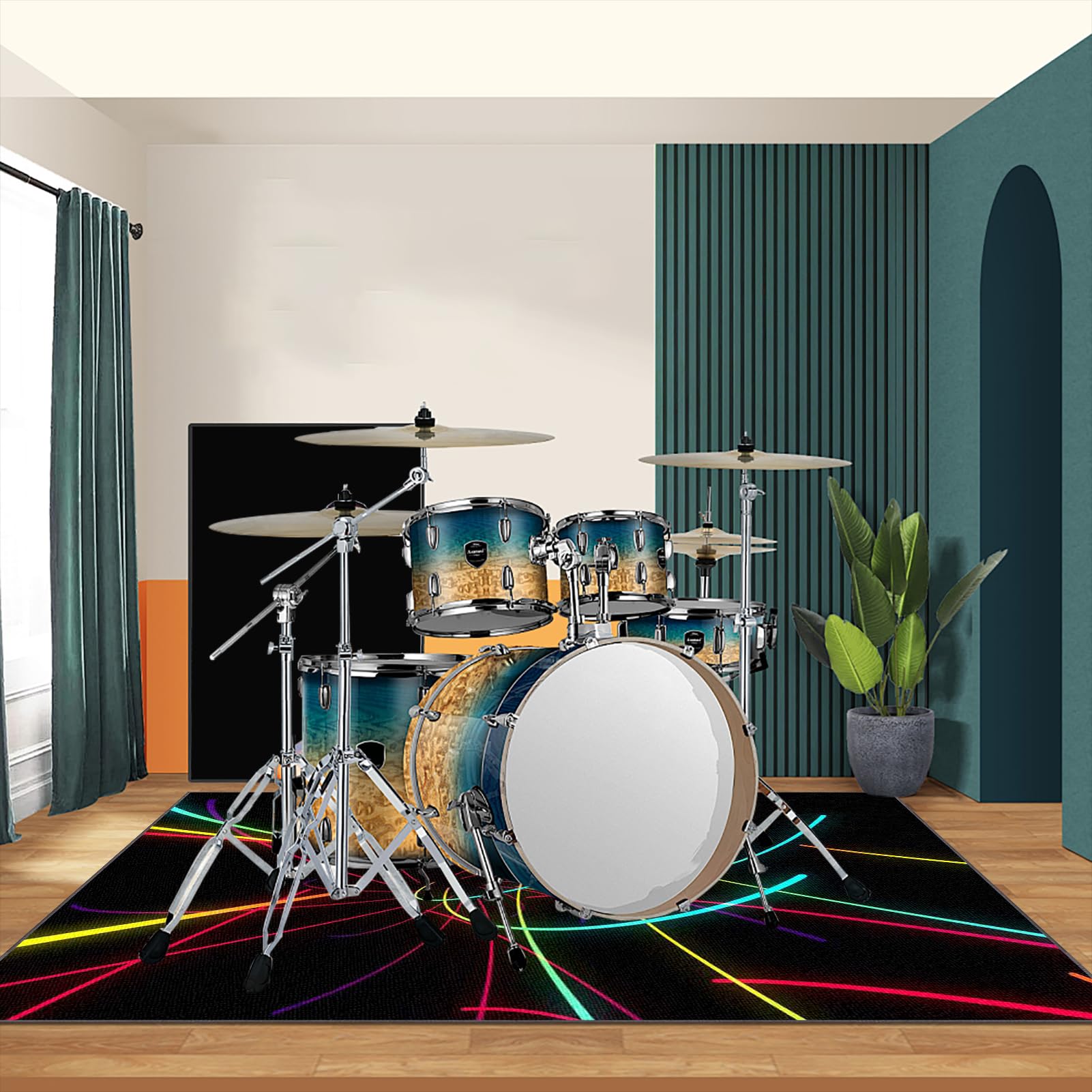 Dywan perkusyjny, profesjonalny dywan bębnowy, 230 x 180 cm, izolacja akustyczna, zestaw perkusyjny, elektroniczny jazz, perkusja basowa, werbel i instrumenty