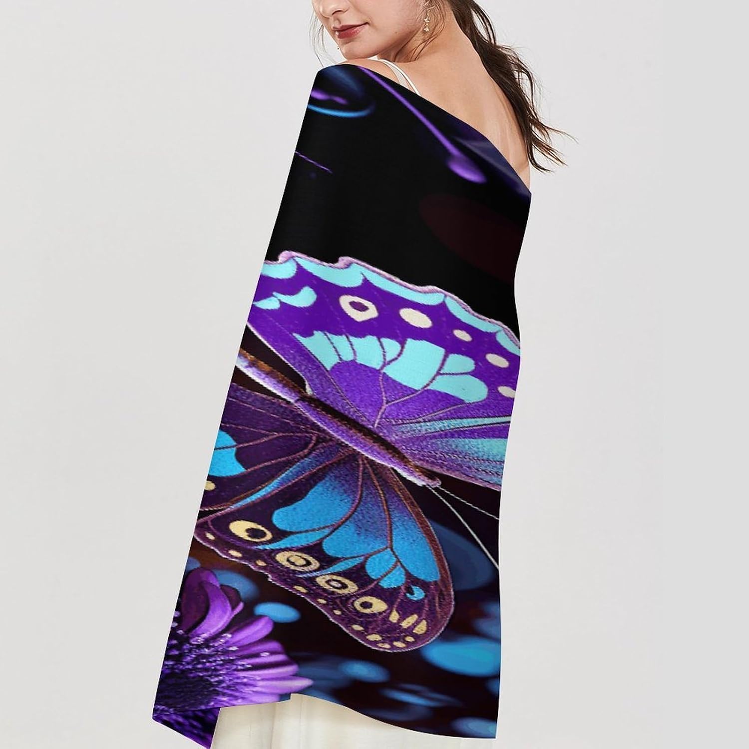 Purple Butterfly And Flowers Scarf for Women Men Soft Warm Fashion Blanket Scarves Classic Cashmere Feel Scarf Long Shawl Large Scarves Cold Weather Thick Blanket Scarfs