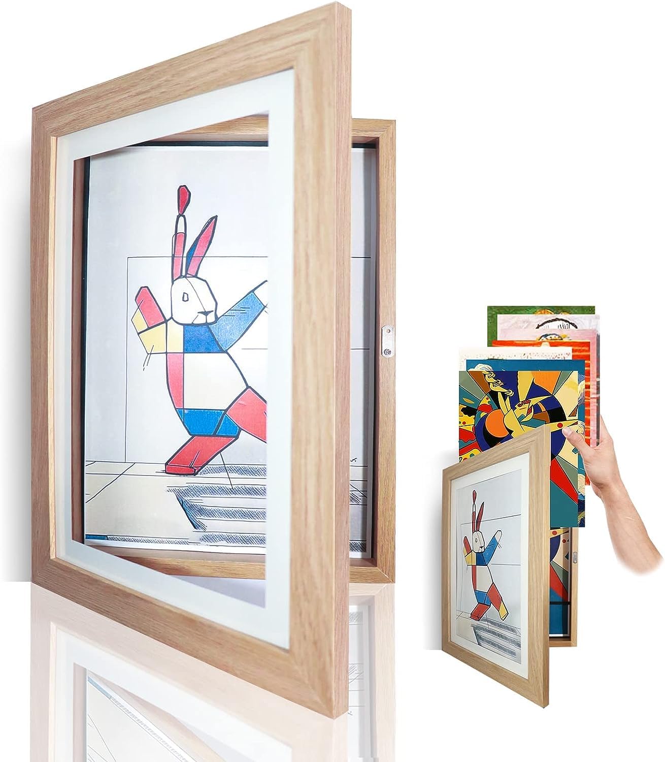 Kids Art Frames, Front Opening Kids Artwork Frames Changeable, Upgrade Artwork Display Storage Frame for Wall, Holds 50 Pcs, for 3D Picture, Crafts, Children Drawing, Hanging Art, Portfolio (Wood)