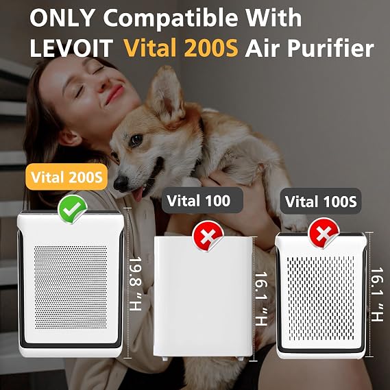 Vital 200S Replacement Filter for LEVOIT Vital 200S Vital 200S-P Air Purifier, High-Efficiency Activated Carbon, Vital 200S-RF, LRF-V201-WUS, 2 Pack, White