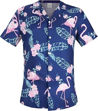 Aomig Hawaiian Shirt and Shorts Set/Hawaiian Shirt for Men, Men Funky Beach Flamingo Print Shirt Set/Men Funky Beach Flower Leaves Print ShirtM-XL