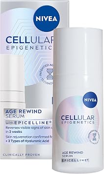 NIVEA CELLULAR Epigenetics Age Rewind Face Serum with Epicelline 15ml, Anti-Wrinkle Formula with Triple Hyaluronic Acid, Age Rewind Effect Hydrating Serum for Firmer Skin