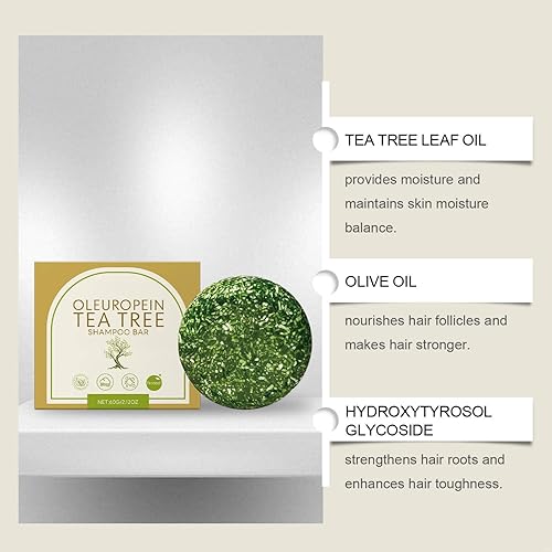 Miniatura 2 de Barra de champú con aceite de árbol de té - Limpieza hidratante para el cuidado del cabello y el cuero cabelludo dañados, color verde, talla única