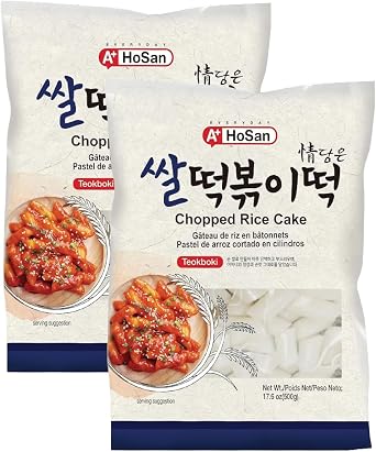 A+ Hosan Korean Tteokbokki Rice Cake Sticks 500g | Chopped Teokboki Korean Street Food Pack of 2