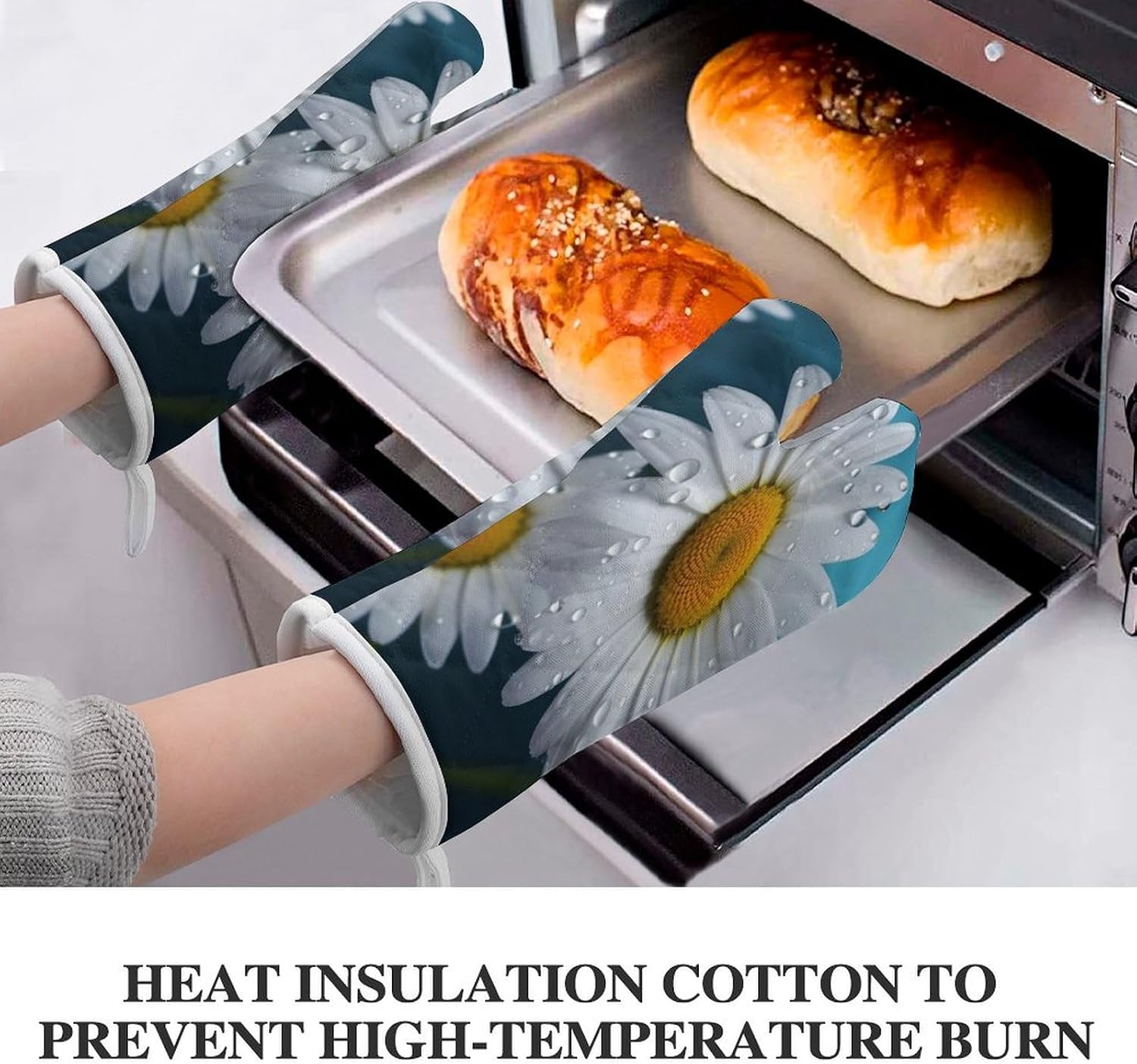 Daisy Flowers Oven Mitts Set of 2 Non-Slip Heat Resistant Kitchen Gloves for Kitchen Cooking Baking Grilling BBQ