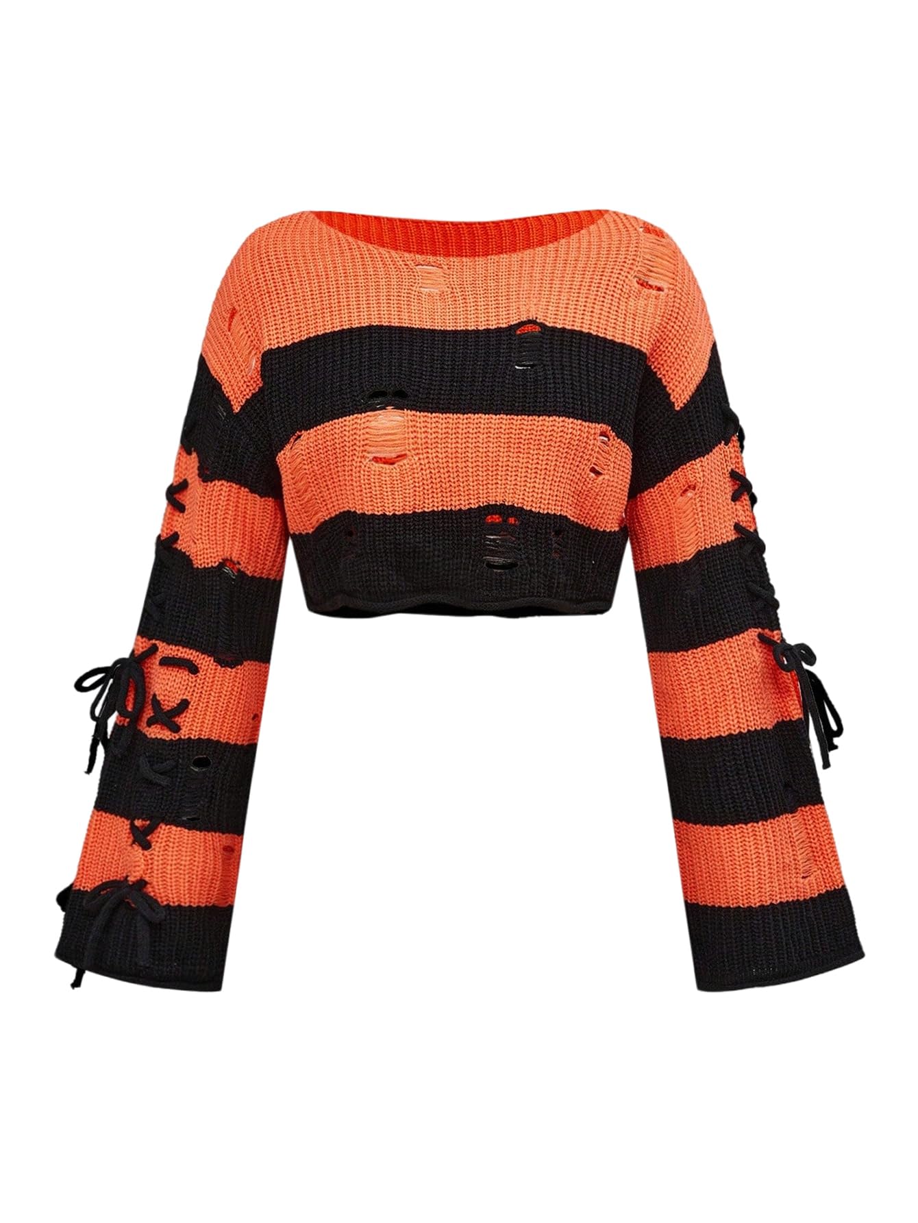 SHENHE Womens Y2k Gothic Grunge Distressed Sweater Color Block Cropped Sweater Pullover